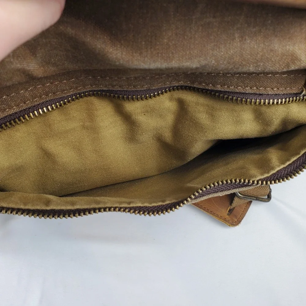 NEWHEY Messenger Laptop Bag Waterproof Canvas Leather Nubuck Brown Beeswax